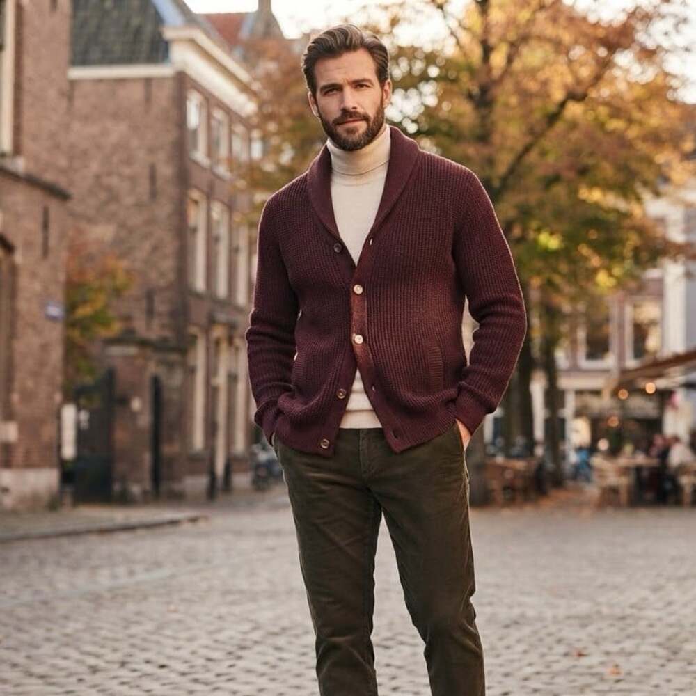 NWT Sun + Stone Sz L Burgundy Red Shawl Collar Button Front Cardigan Sweater